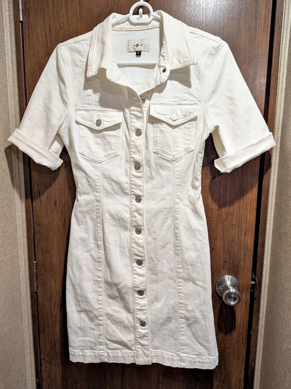 7 For All Mankind Denim Mini Shirt Dress in White Size Small